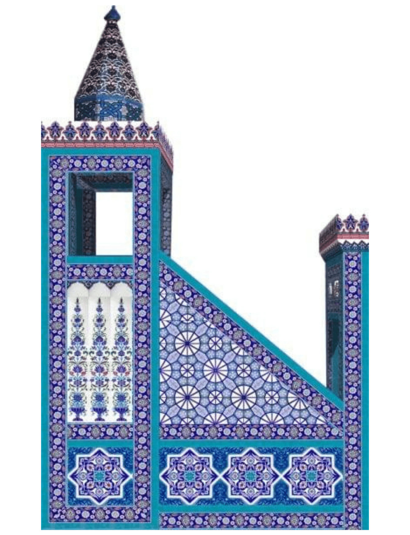 Cami Minberleri - 65, Mescit Çini Minber Model, Kütahya Cami Çinileri